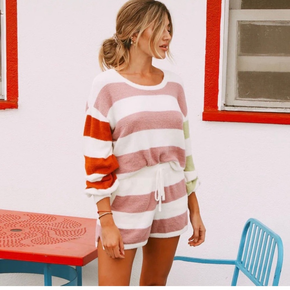 NEW! L*Space Sequoia Striped Fuzzy Knit Shorts